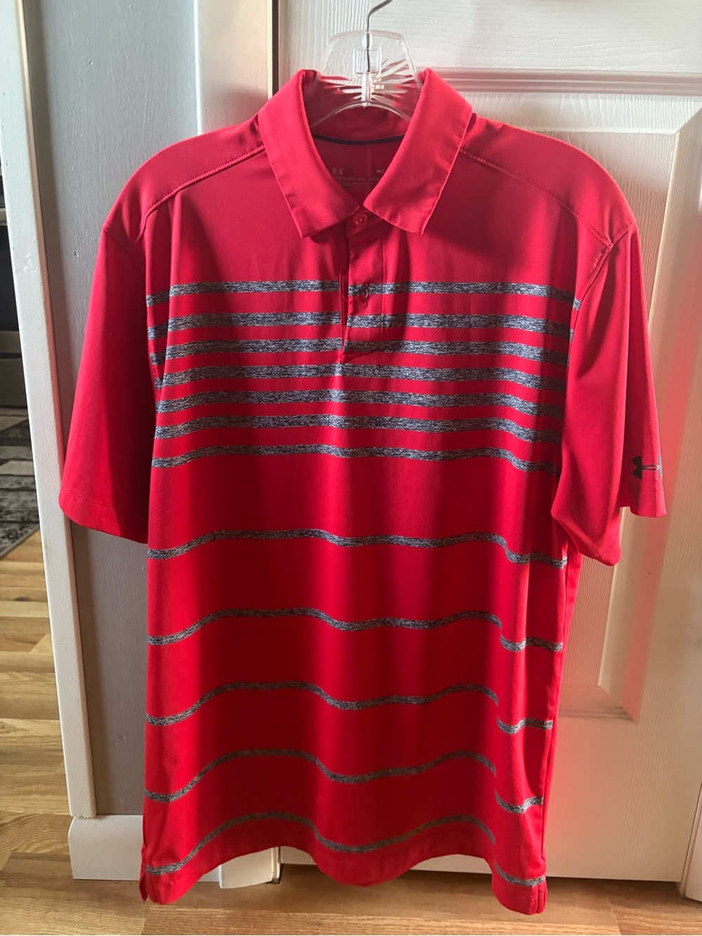 Under Armour Red Polo with Silver Stripes